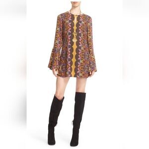 Free People Ossie Vibes Printed Tunic Dress Gold Size 10